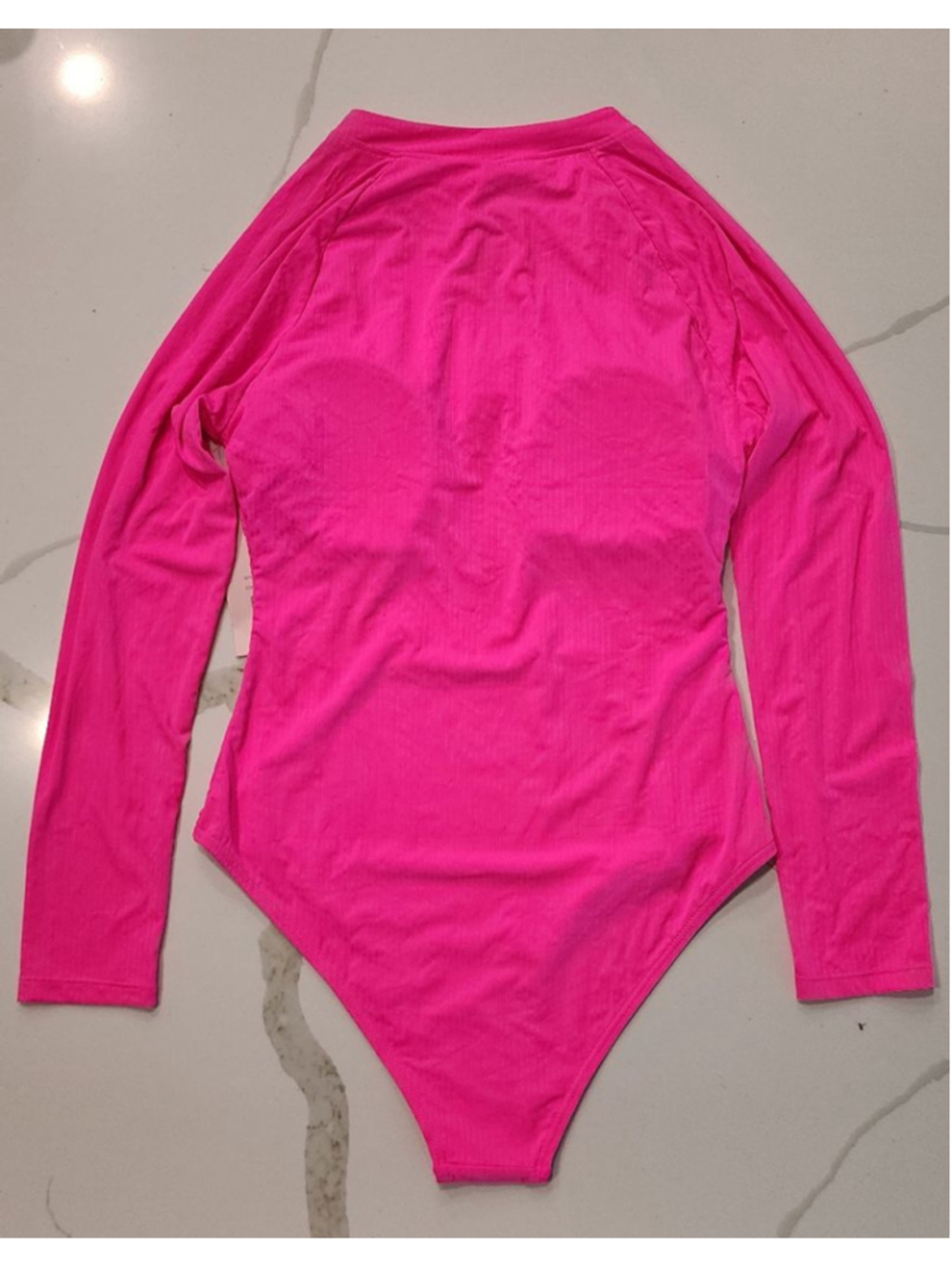 NWT YMI Knockout Pink Long Sleeve One Piece Swimsuit Black Zip Front Women’s L - Picture 2 of 9